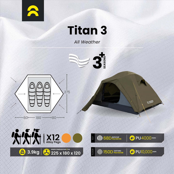 Orson Orson Titan 3 | All-Weather 3 Person Camping Tent | 3.9kg
