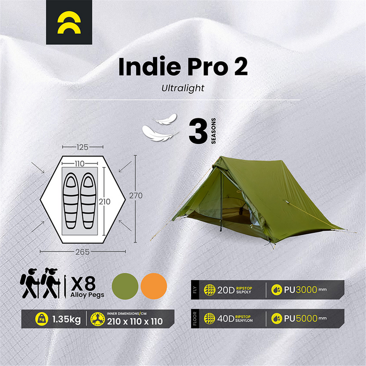 Orson Orson Indie Pro 2 | Ultralight 2 Person Hiking Tent | 1.35kg