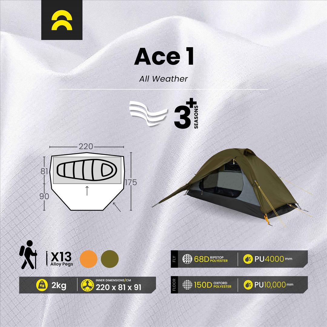Orson Orson Ace 1 | All Weather Lightweight 1 Person Hiking Tent | 2kg