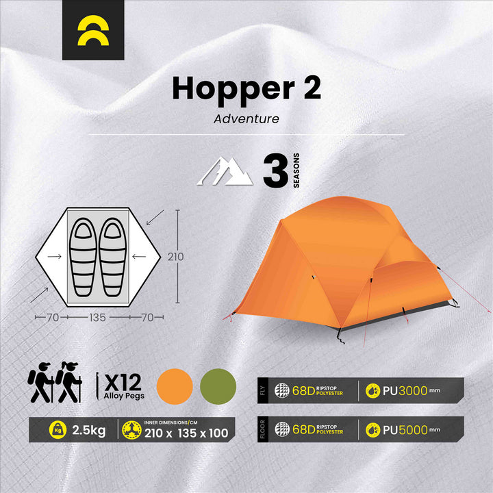 Orson Orson Hopper 2 | Ripstop Polyester 2 Person Lightweight Tent | 2.5kg