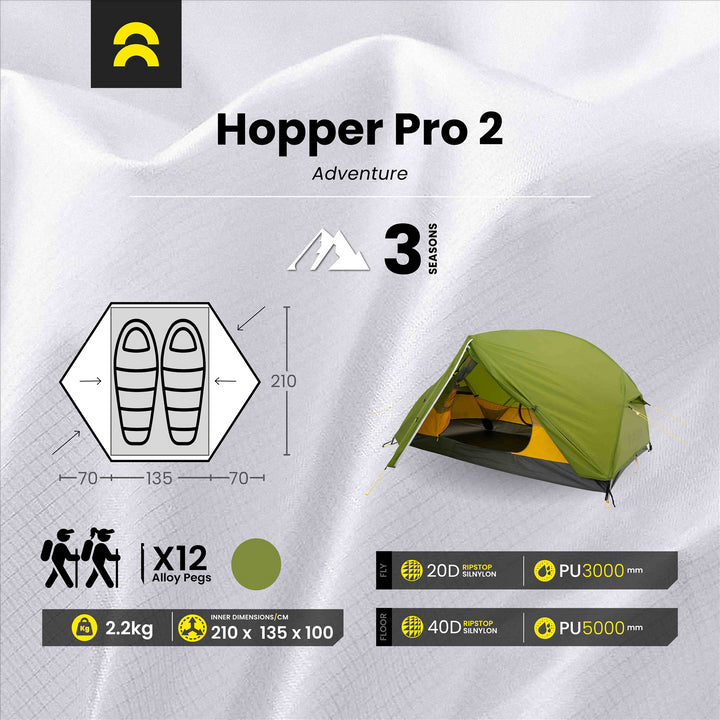 Orson Orson Hopper Pro 2 | Ripstop Silnylon 2 Person Hiking Tent | 2.2kg