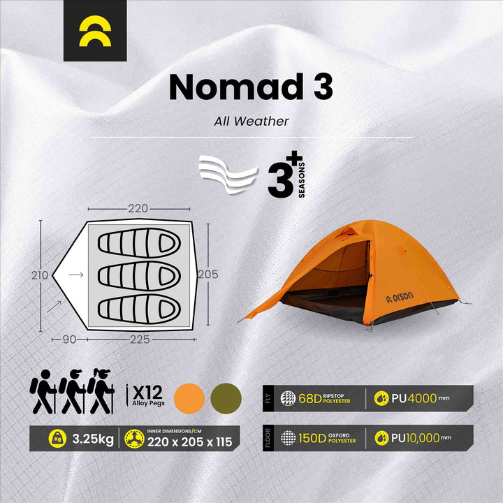 Orson Orson Nomad 3 | All Weather 3 Plus Person Tent | 3.25kg