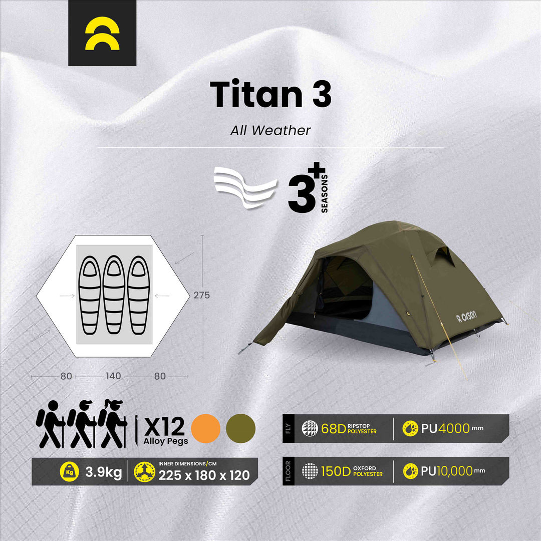 Orson Orson Titan 3 | All-Weather 3 Person Camping Tent | 3.9kg